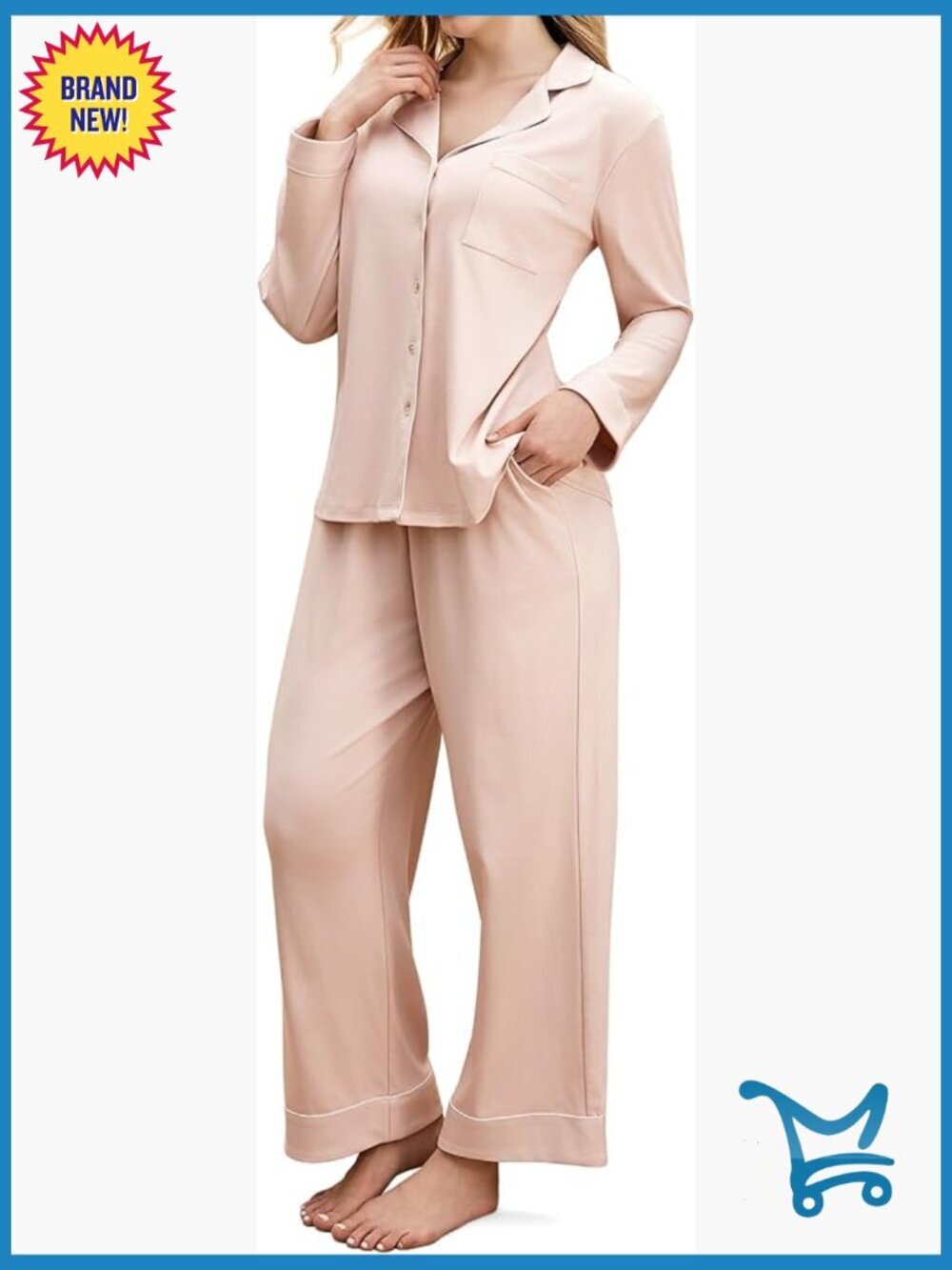 2 Piece Nursing Pajama Set Long Sleeve V Neck Button Down Cotton Maternity